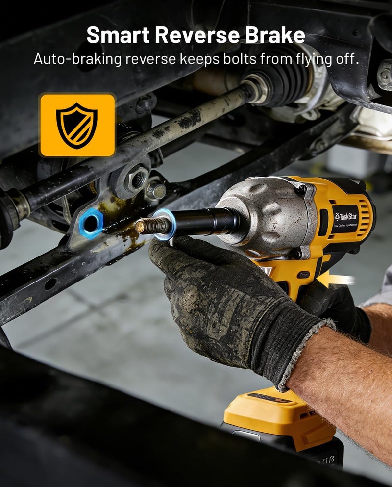 TaskStar Cordless Impact Wrench 1/2 Inch, 1200N·m(886ft・lbs) Brushless High Torque Impact Gun, 21V Electric Impact Driver, 2x4.0Ah Batteries, Charger & 6 Sockets, Variable Speeds for Car/Truck RV/Mower - Image 5